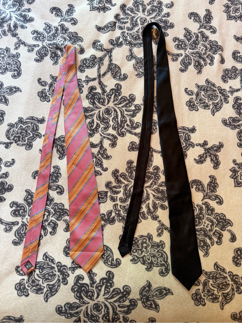 Two Men's Ties - Pink Striped and Solid Black